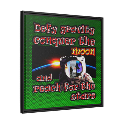 defy conquer reach - framed canvas art (logo green)