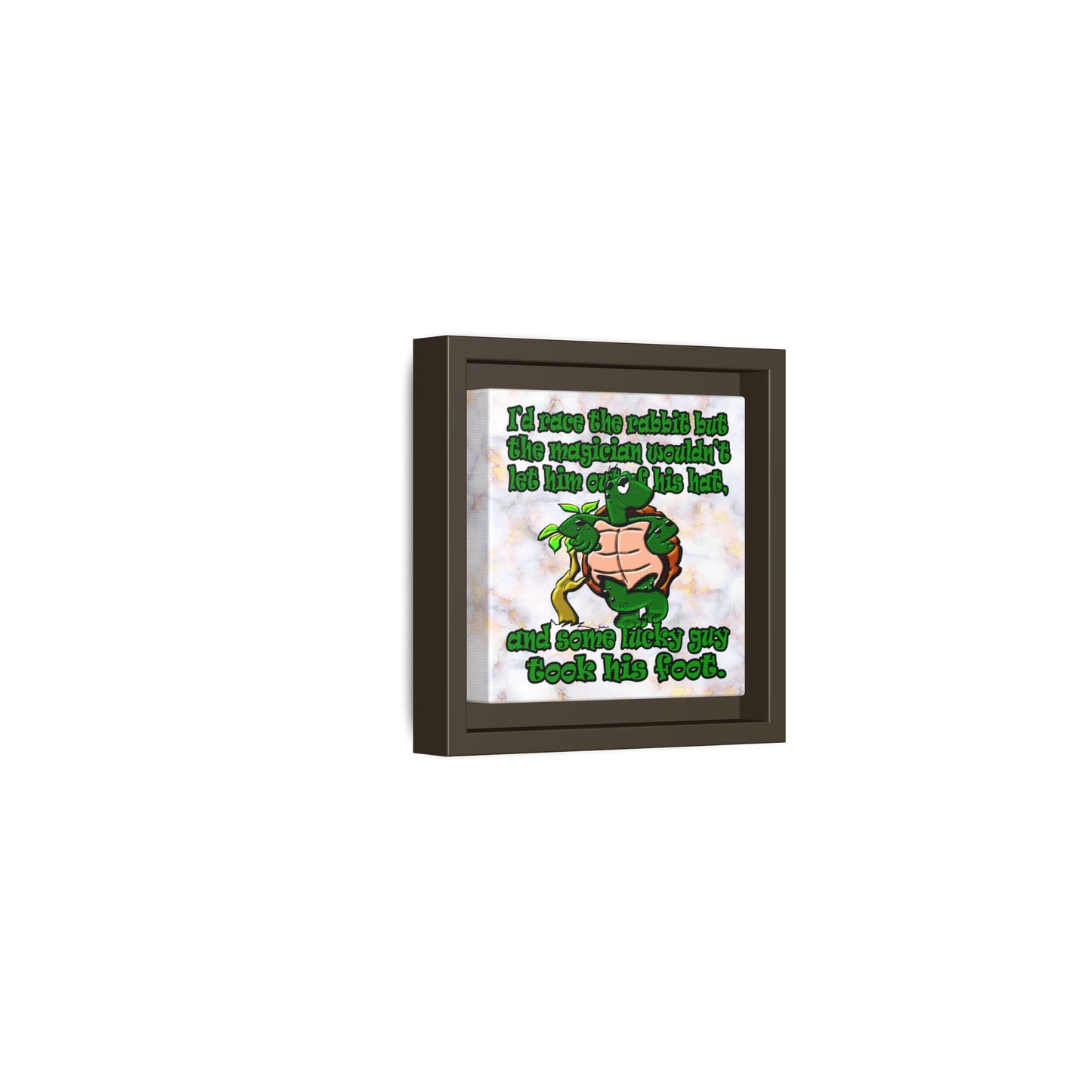 turtle race - framed canvas art (white marble)