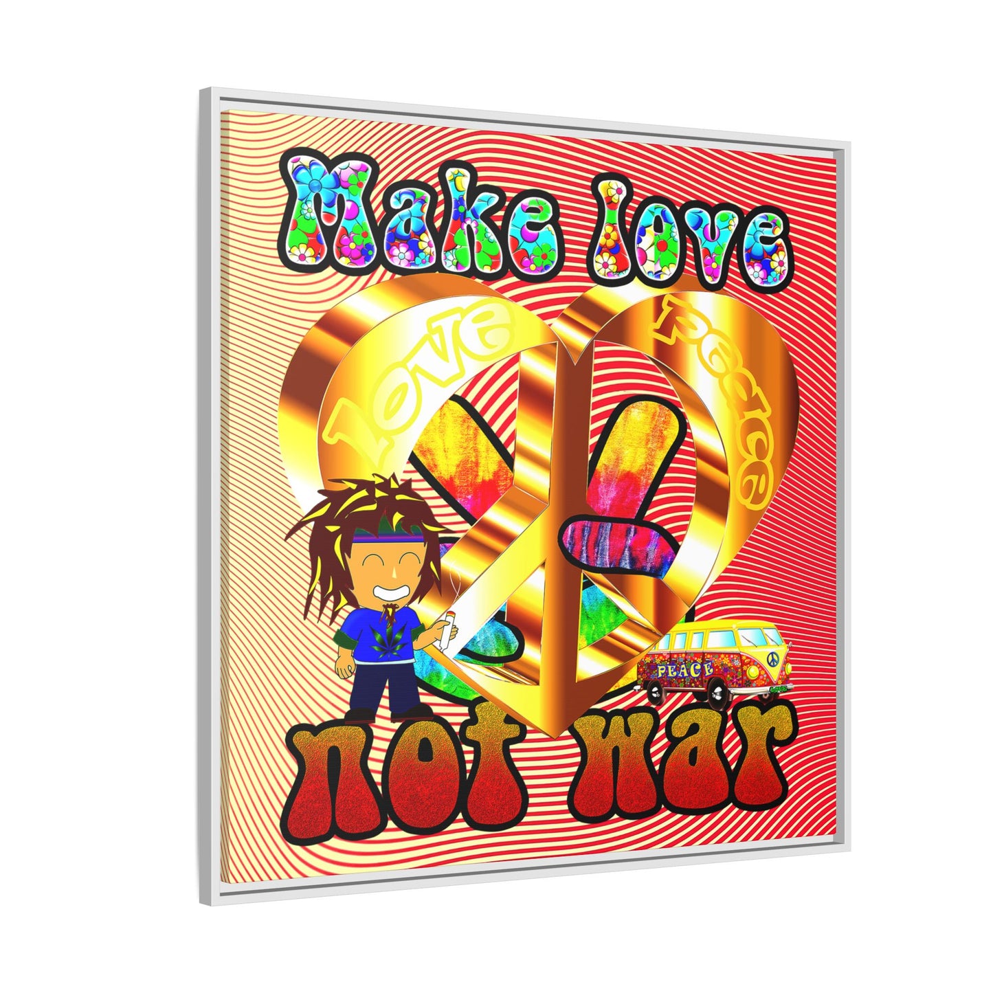 love peace - framed canvas art (yellow-orange wave)
