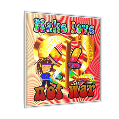 love peace - framed canvas art (yellow-orange wave)