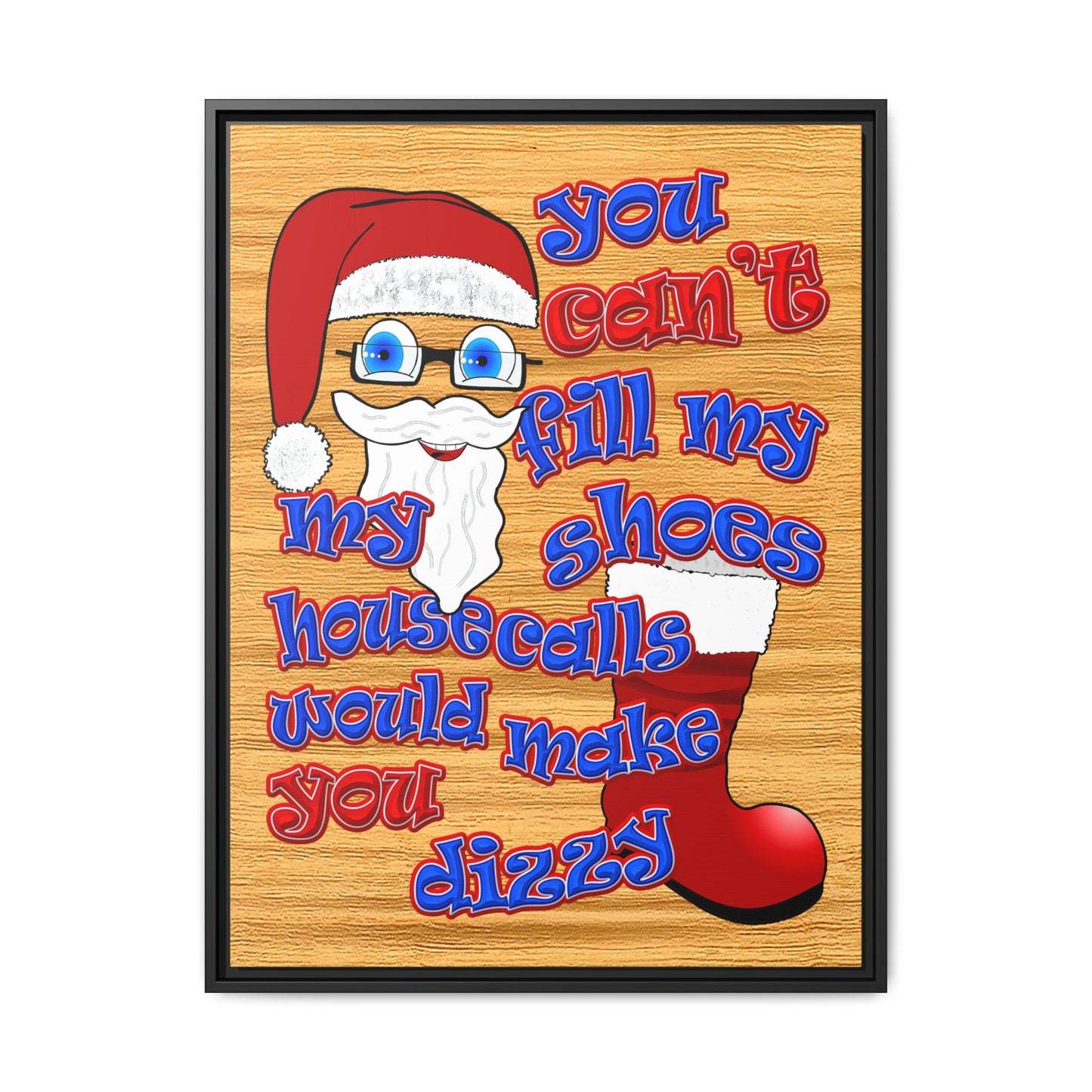 santa's shoes - framed canvas art (butterscotch wood finish)