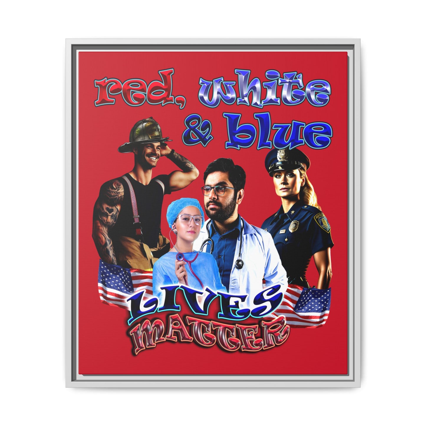 rw&b lives matter - framed canvas art (dark red)