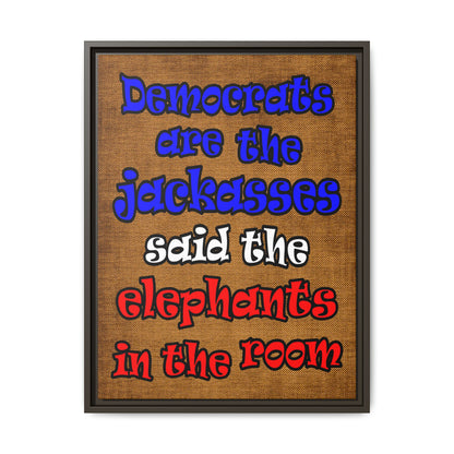 donkeys and elephants - framed canvas art (brown papyrus)