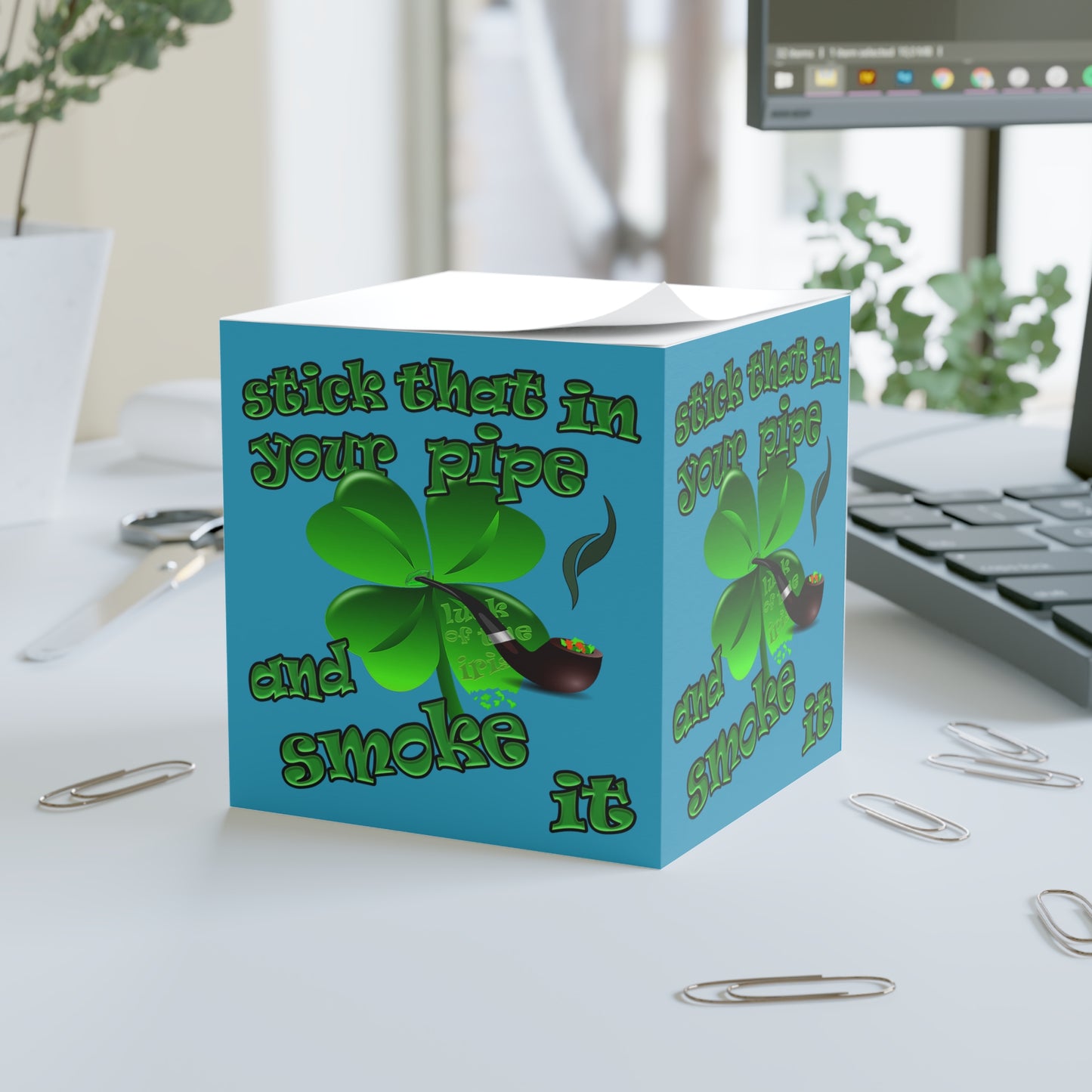stick that in your pipe and smoke it - note cube (turquoise)