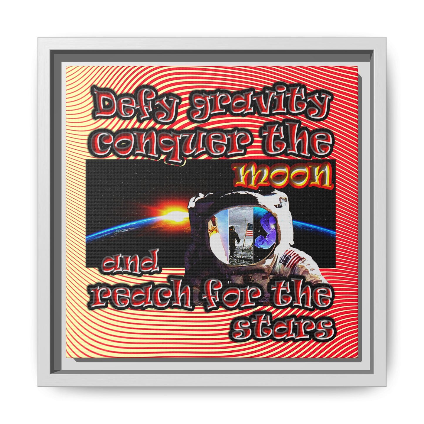 defy conquer reach - framed canvas art (yellow-orange wave)