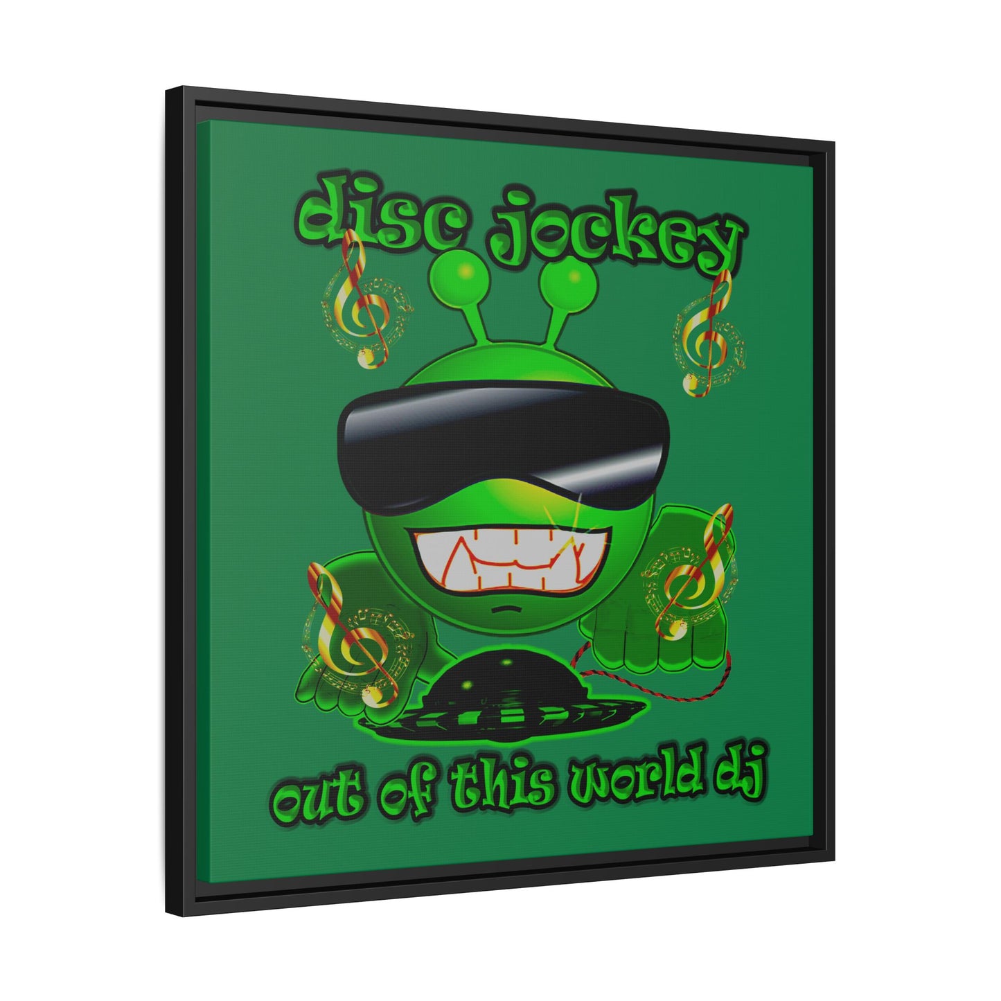 disc jockey - framed canvas art (dark green)