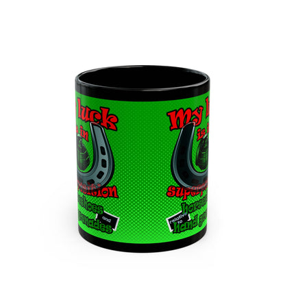 my luck - Black Mug (logo green)