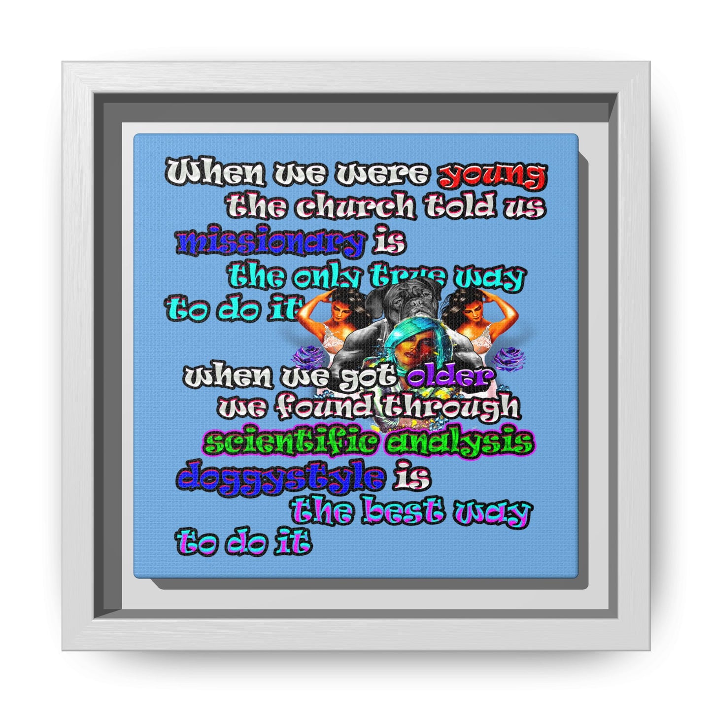 doggystyle - framed canvas art (light blue)