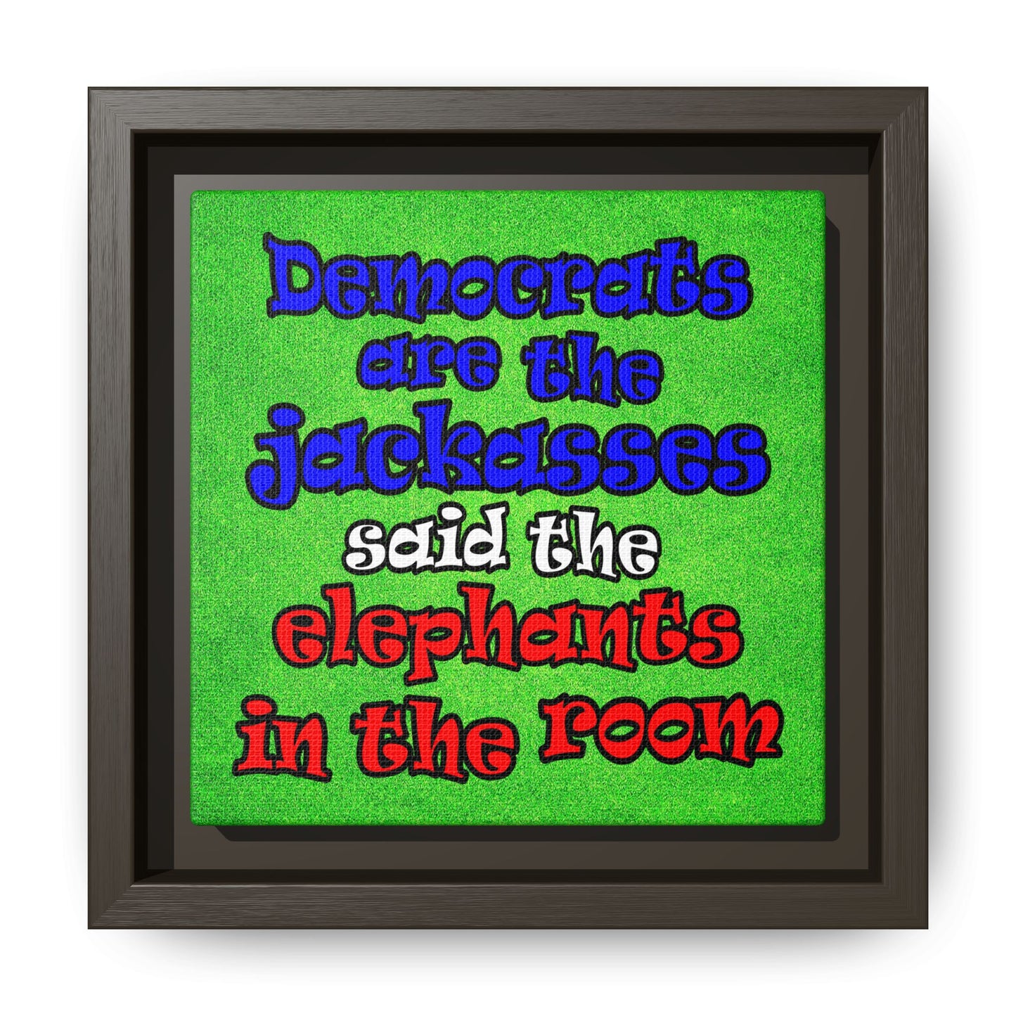 donkeys and elephants - framed canvas art (green turf)