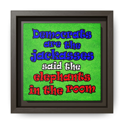 donkeys and elephants - framed canvas art (green turf)