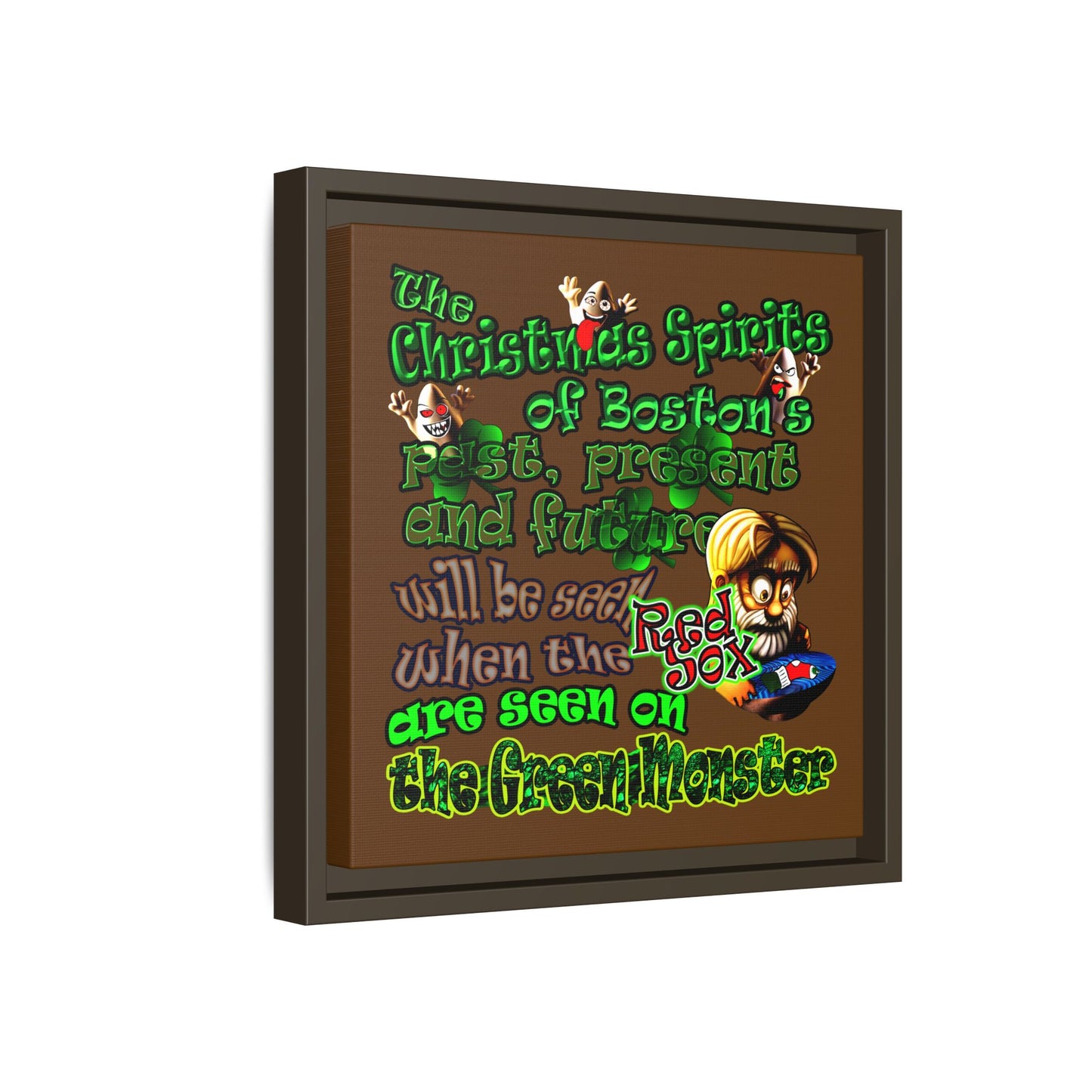 christmas spirits of boston - framed canvas art (brown)