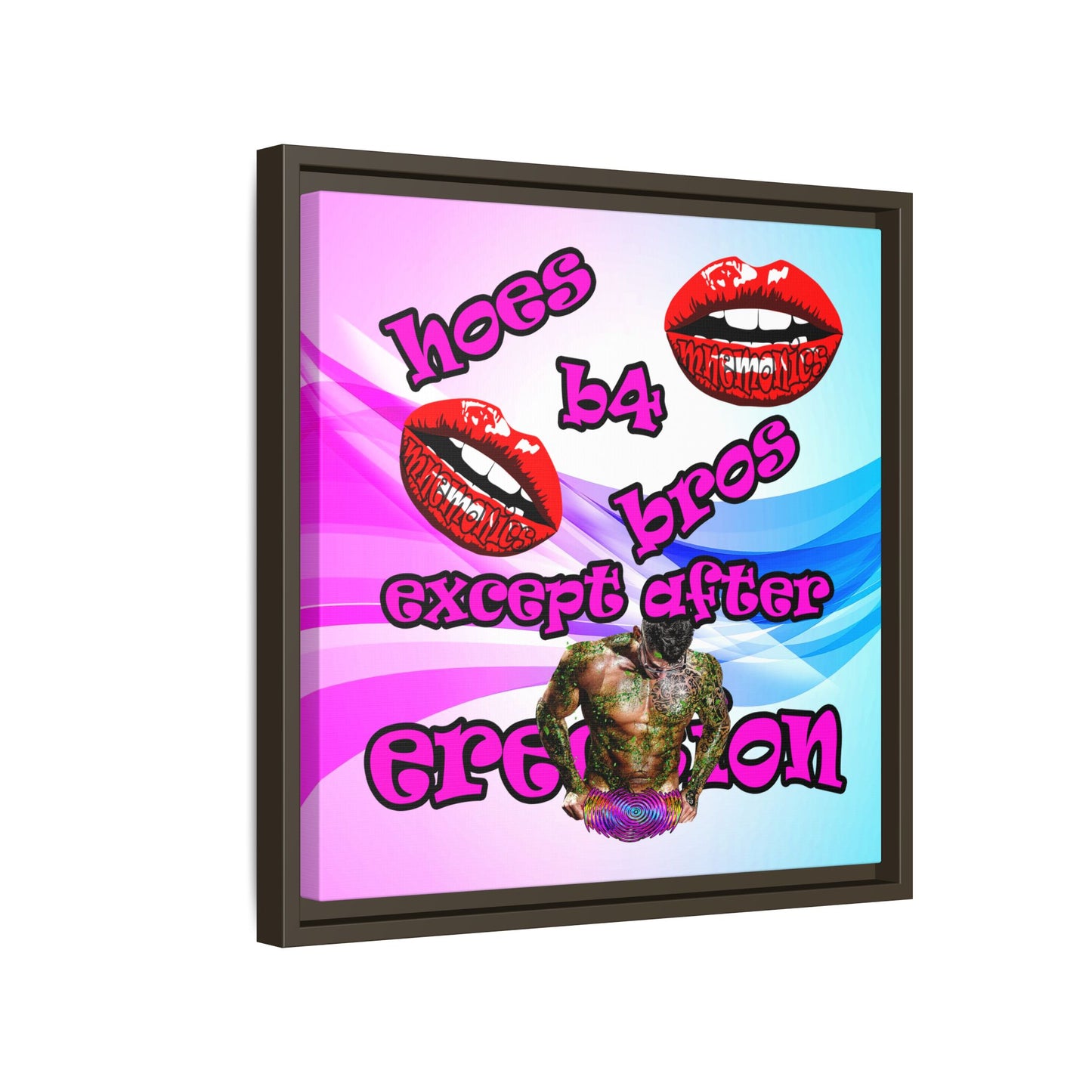 hoes b4 bros - framed canvas art (light blue-pink wave)