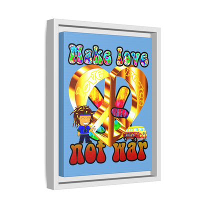 love peace - framed canvas art (light blue)