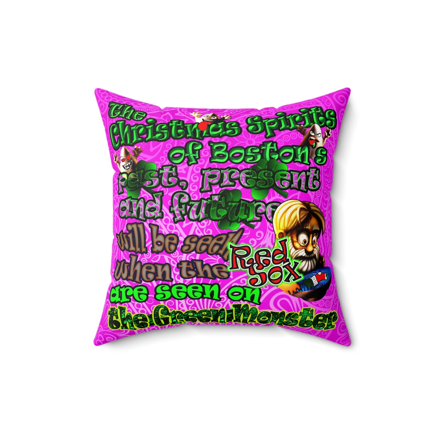 christmas spirits of boston - Spun Polyester Square Pillow - (pink swirl)
