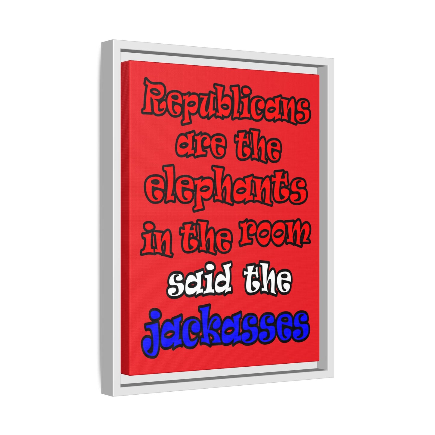 donkeys and elephants - framed canvas art (red)