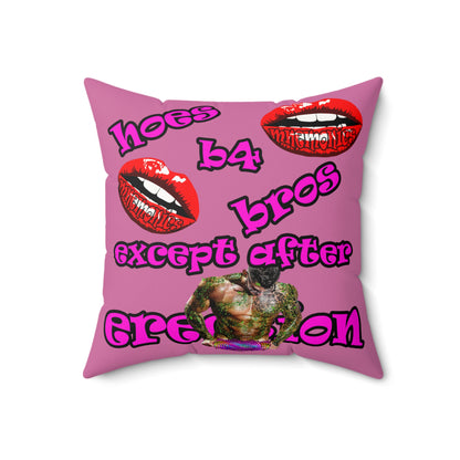 hoes b4 bros - Faux Suede Square Pillow - (light pink)