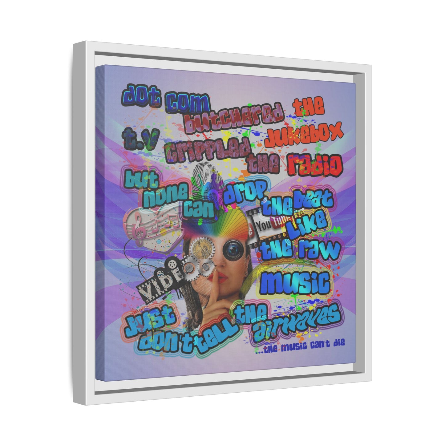 drop the beat - framed canvas art (light blue-pink wave)