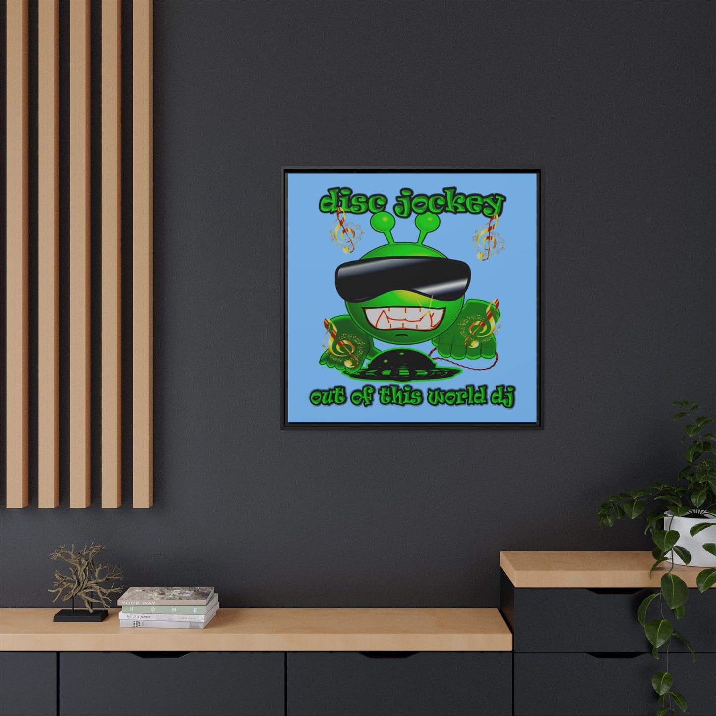 disc jockey - framed canvas art (light blue)