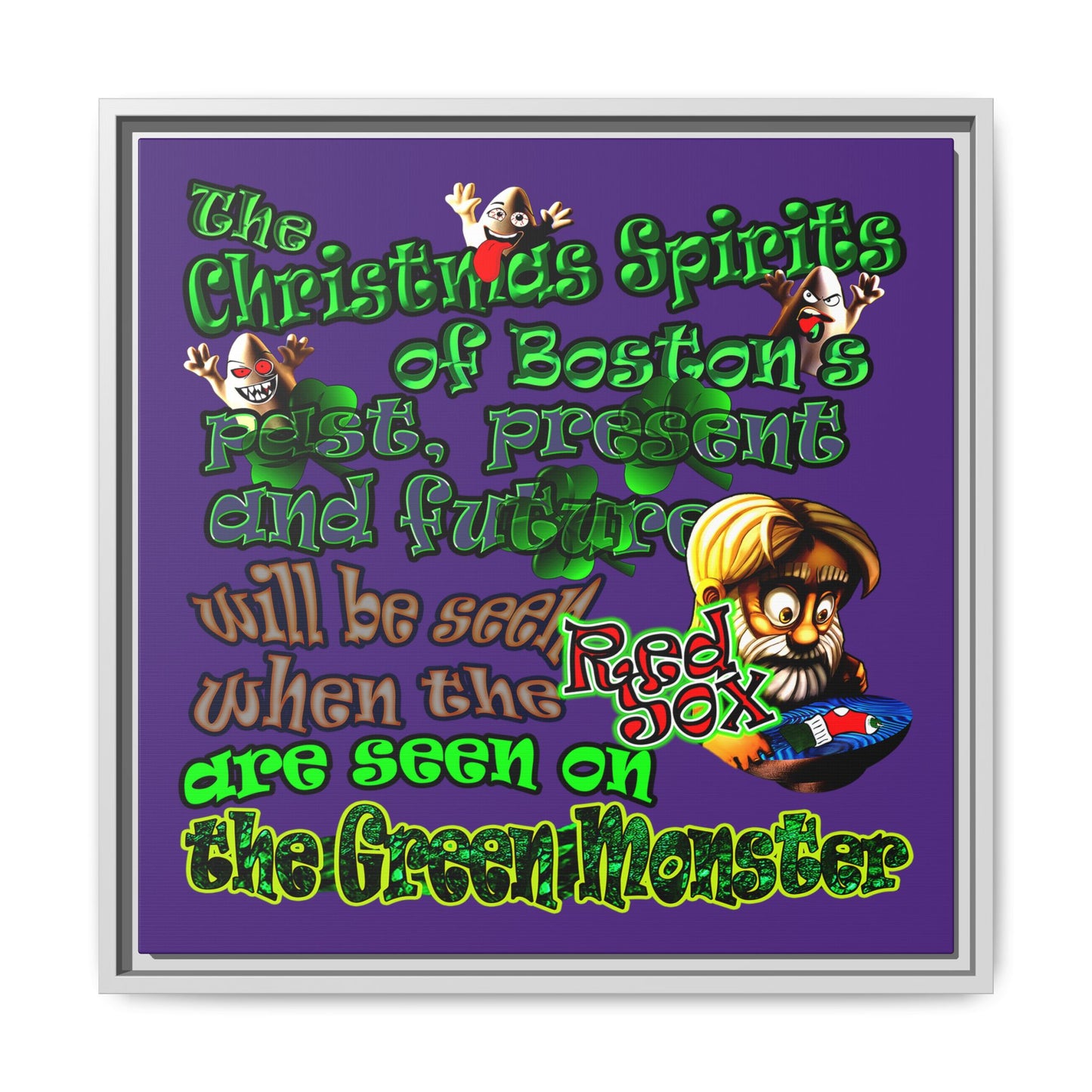 christmas spirits of boston - framed canvas art (purple)
