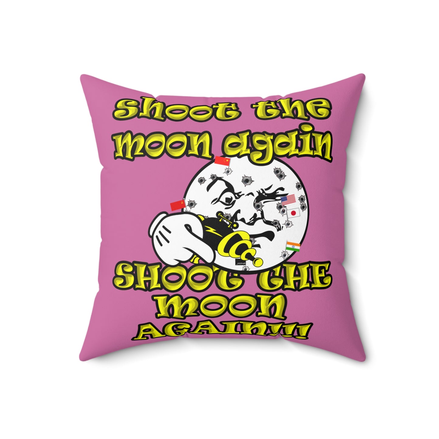 shoot the moon again - Spun Polyester Square Pillow - (light pink)