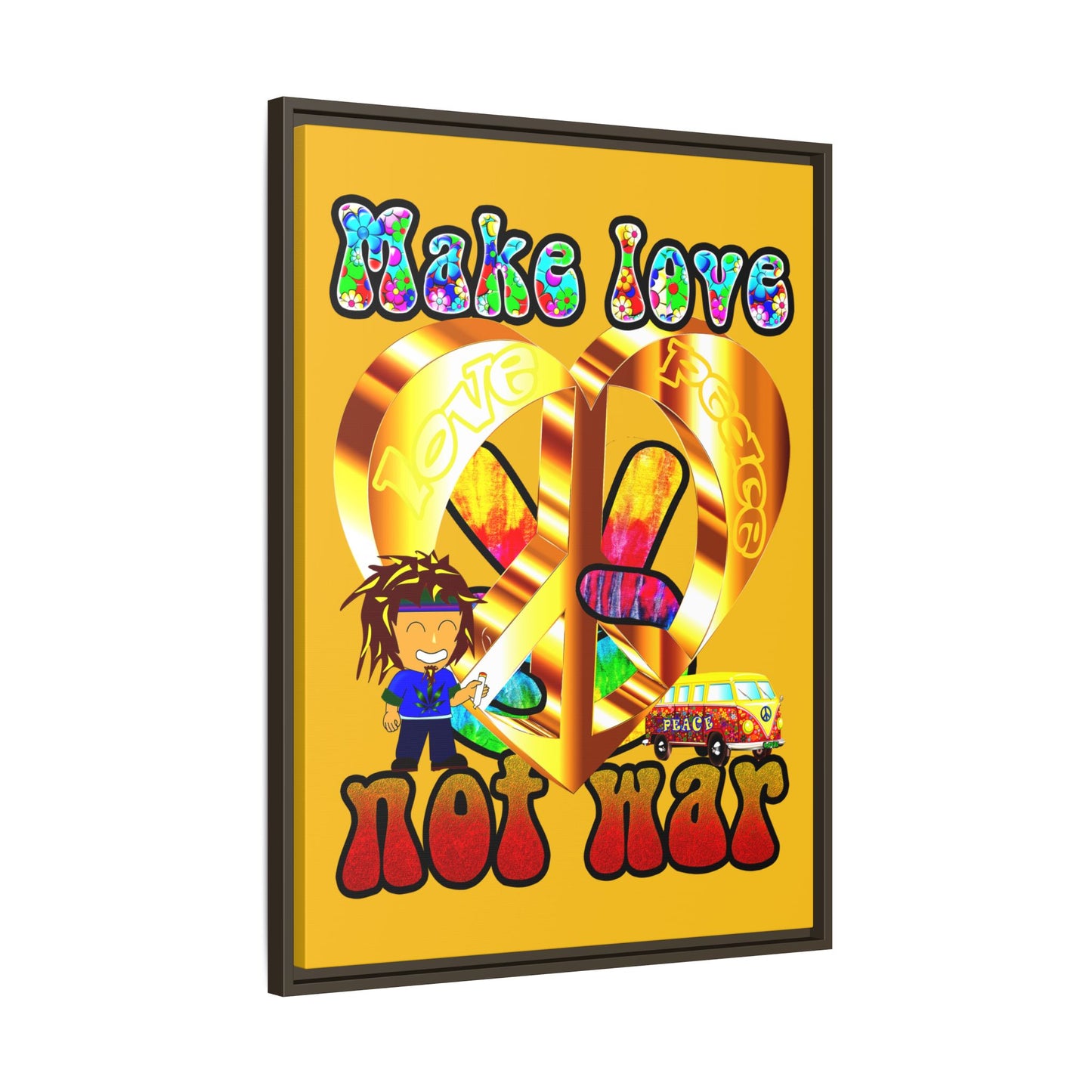 love peace - framed canvas art (yellow)