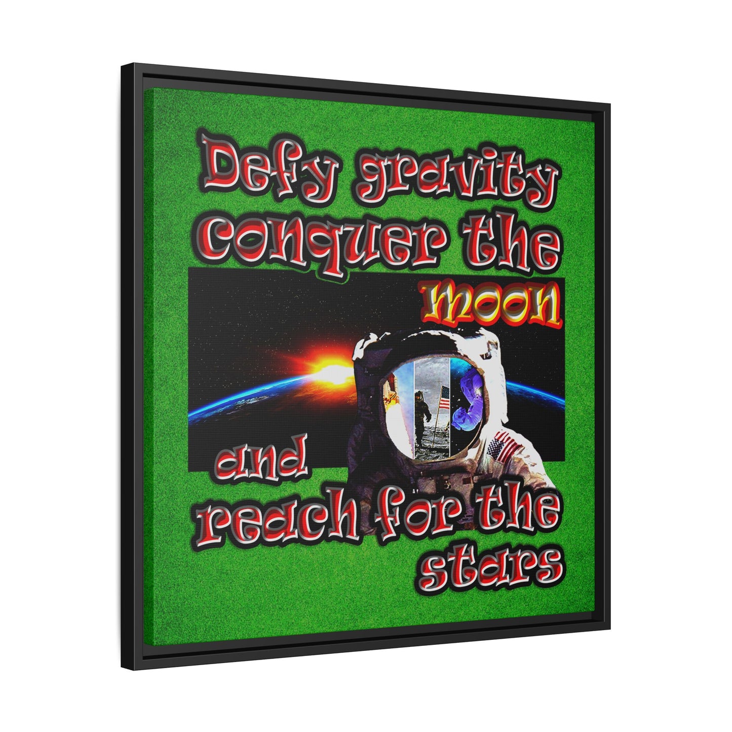 defy conquer reach - framed canvas art (green turf)