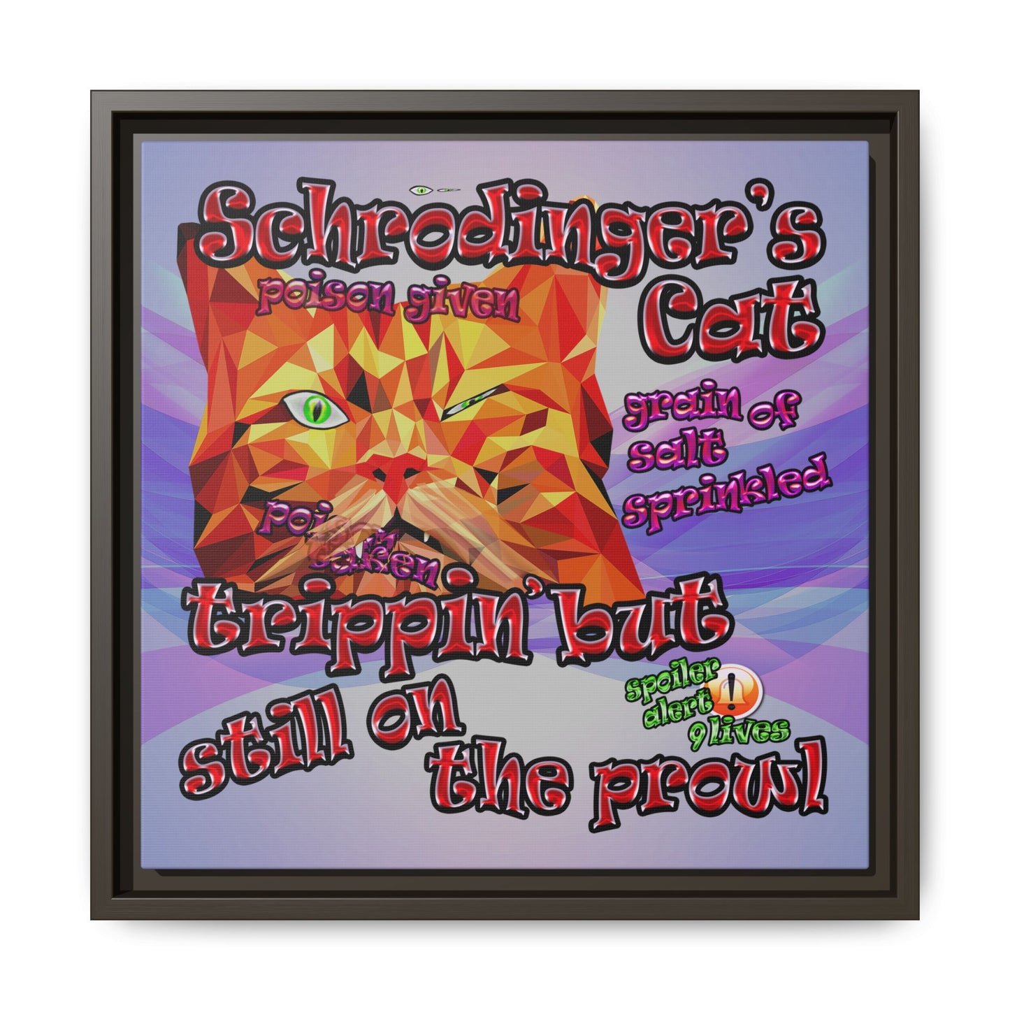 schrodinger's cat - framed canvas art (light blue-pink wave)