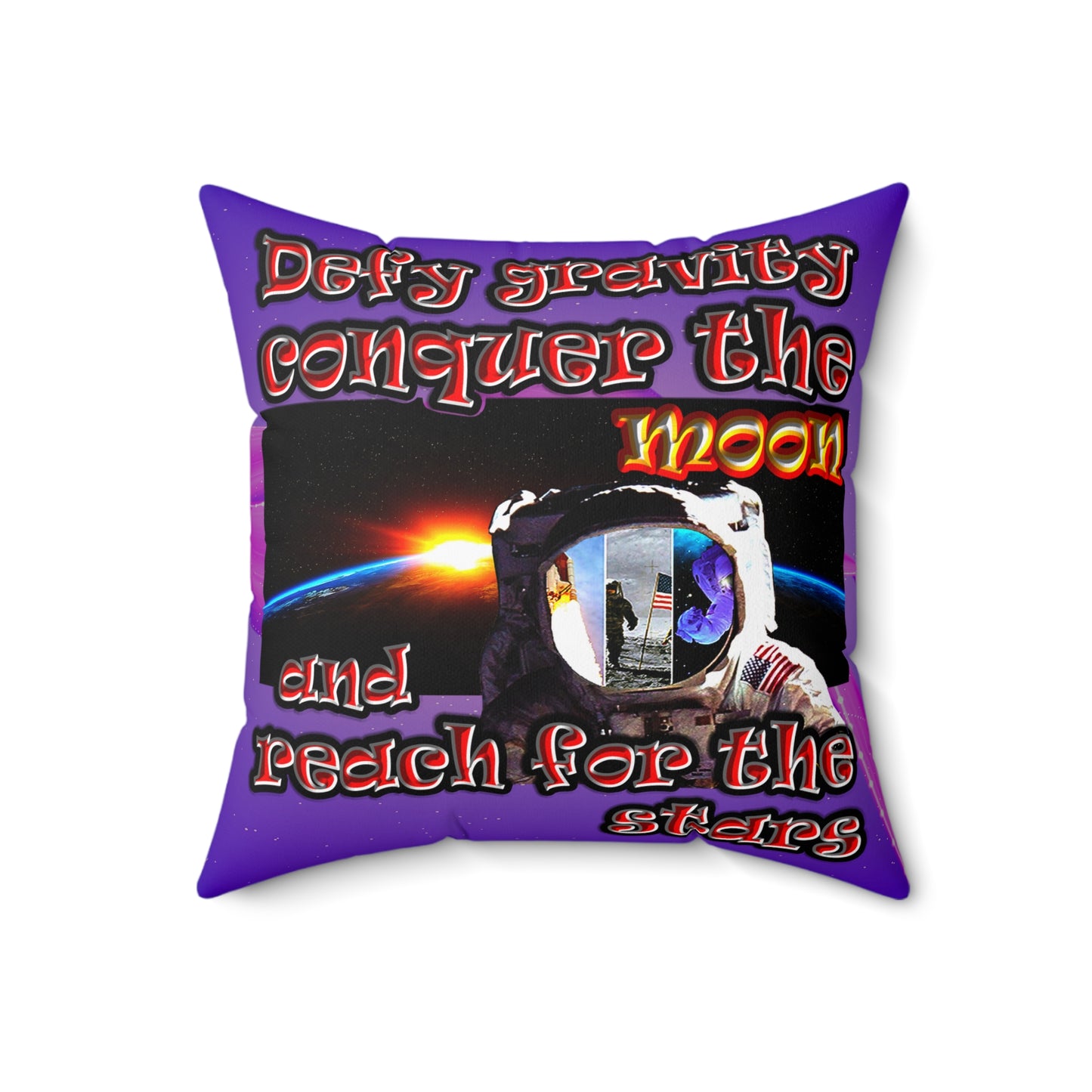 defy conquer reach - Spun Polyester Square Pillow - (purple-pink wave)