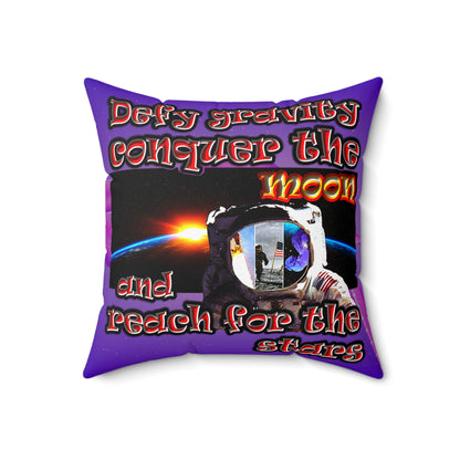 defy conquer reach - Spun Polyester Square Pillow - (purple-pink wave)