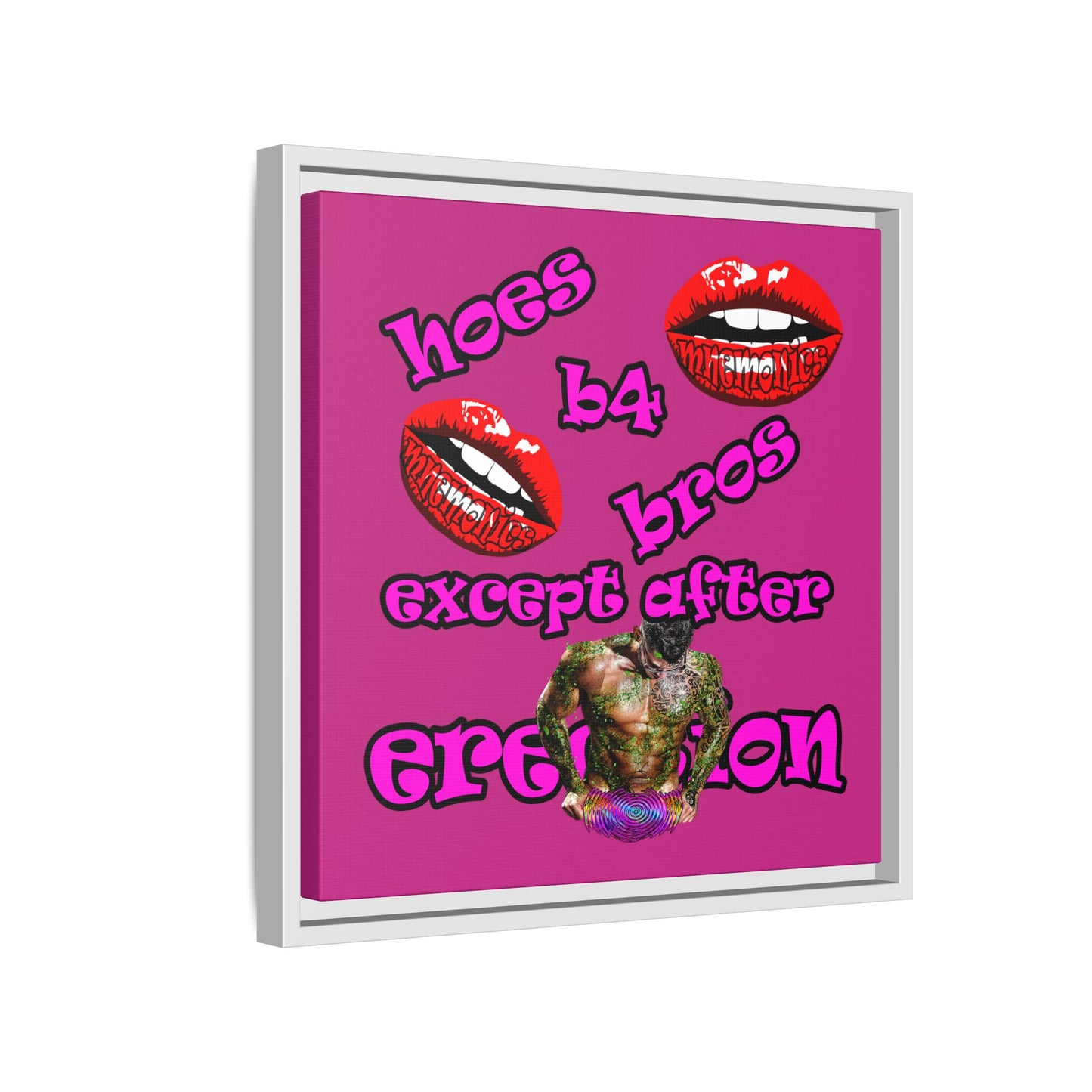 hoes b4 bros - framed canvas art (pink)