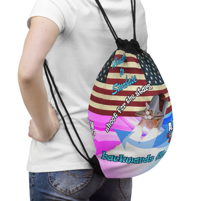 shoot for the stars - Drawstring Bag (light blue-pink wave)