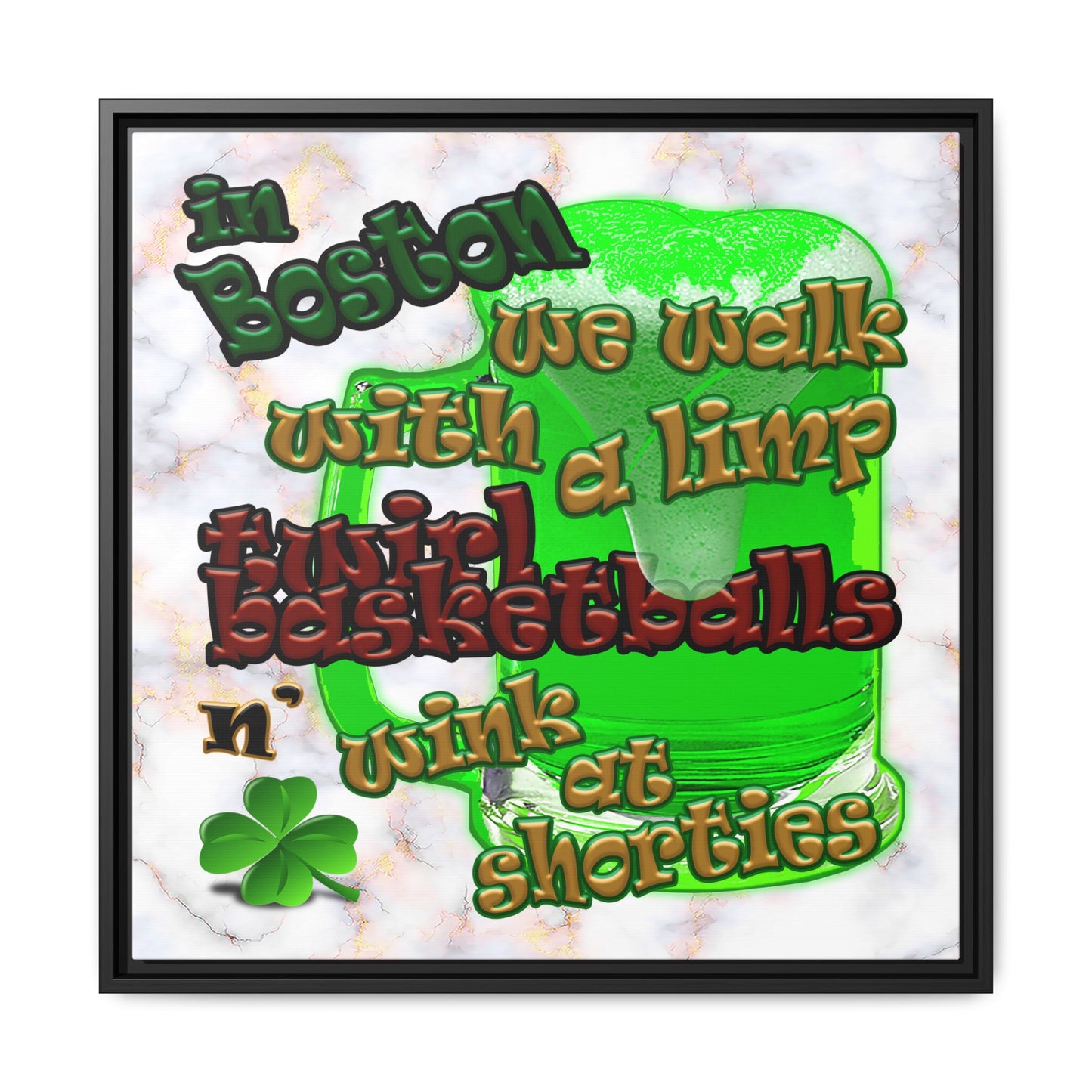 celtics logo - framed canvas art (white marble)