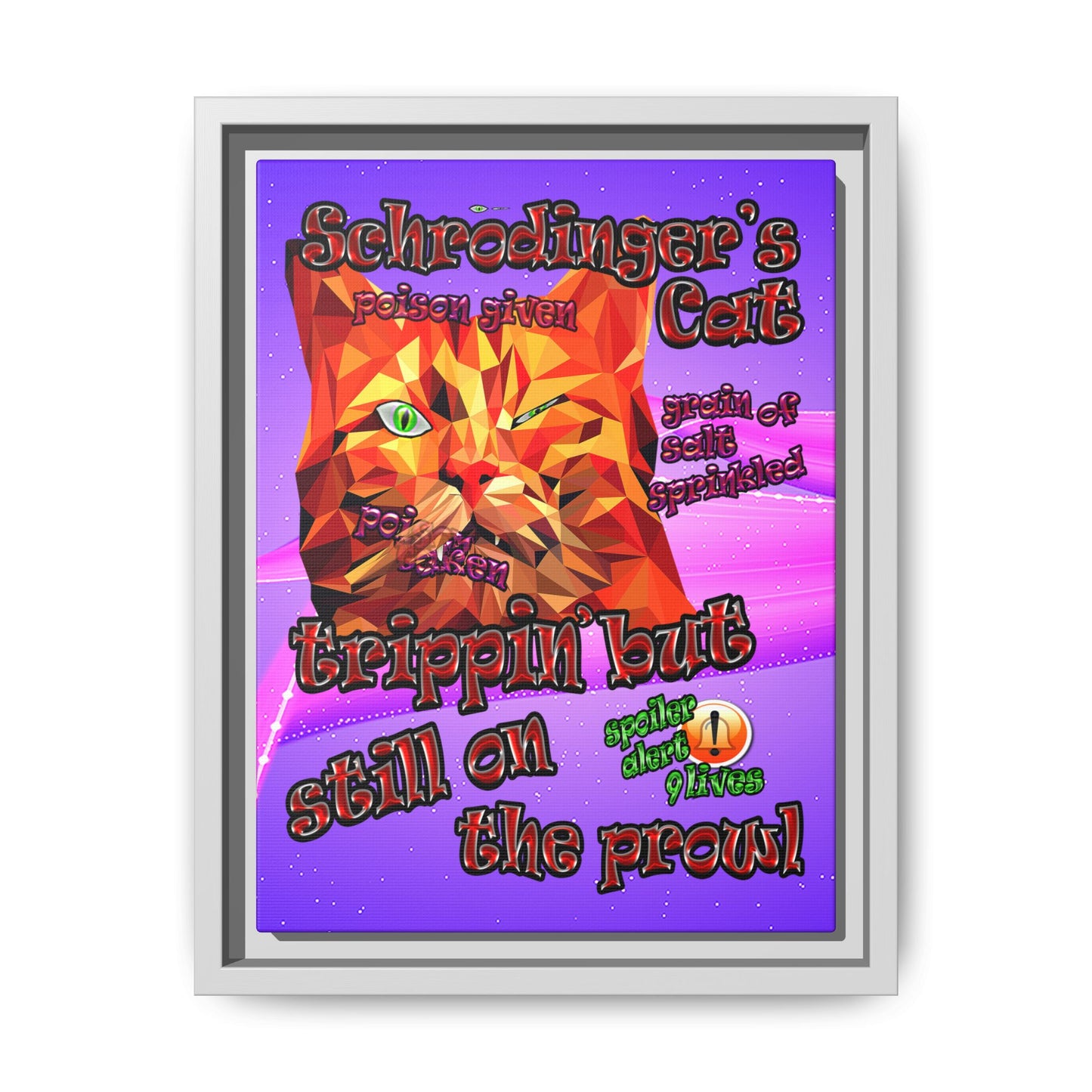 schrodinger's cat - framed canvas art (purple-pink wave)