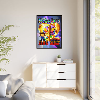 love peace - framed canvas art (grey-pink wave)
