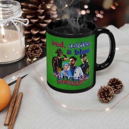 rw&b lives matter - Black Mug (green turf)