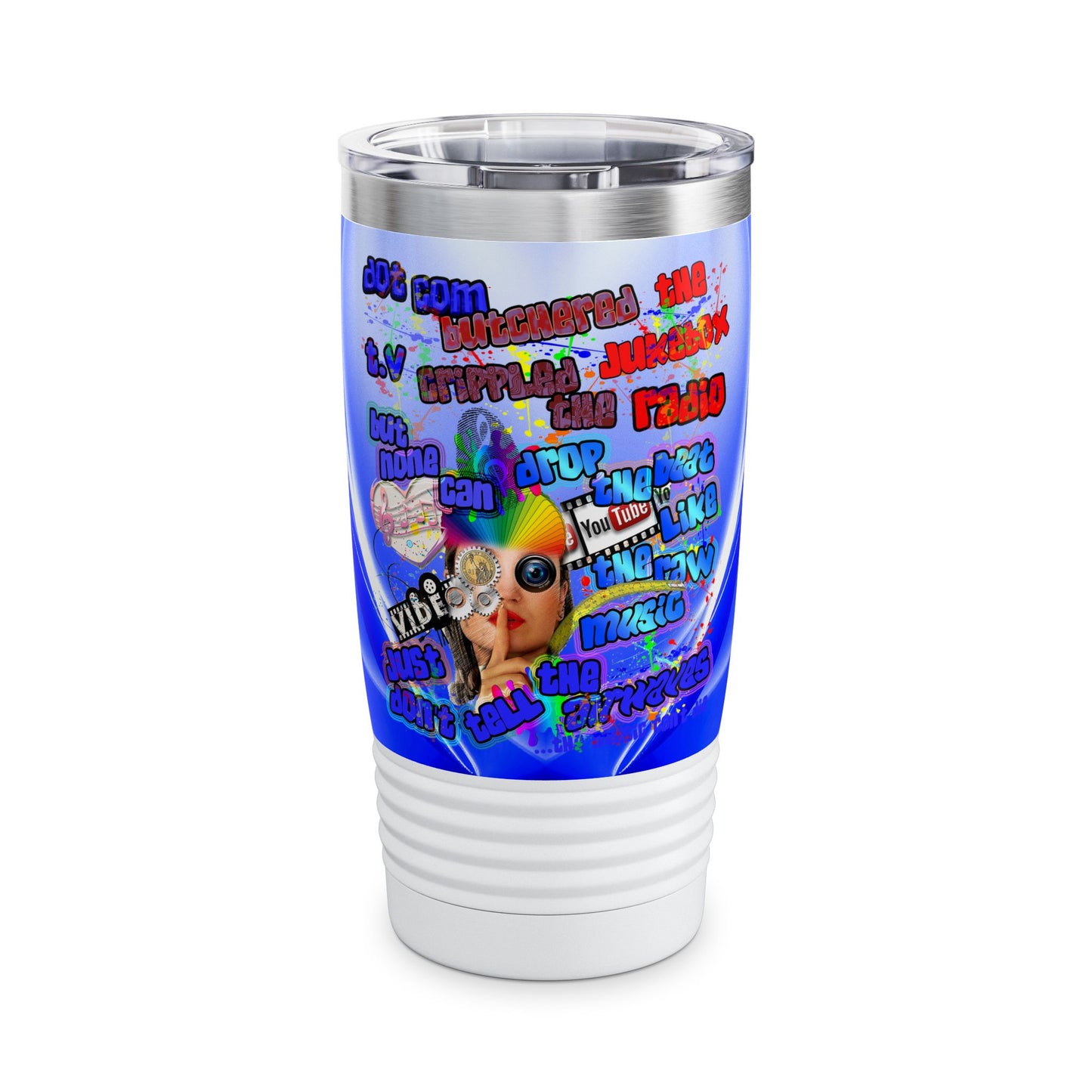 drop the beat - Ringneck Tumbler, 20oz  (blue-white wave)