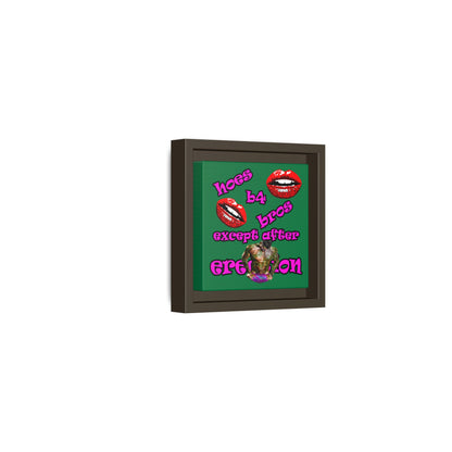 hoes b4 bros - framed canvas art (dark green)