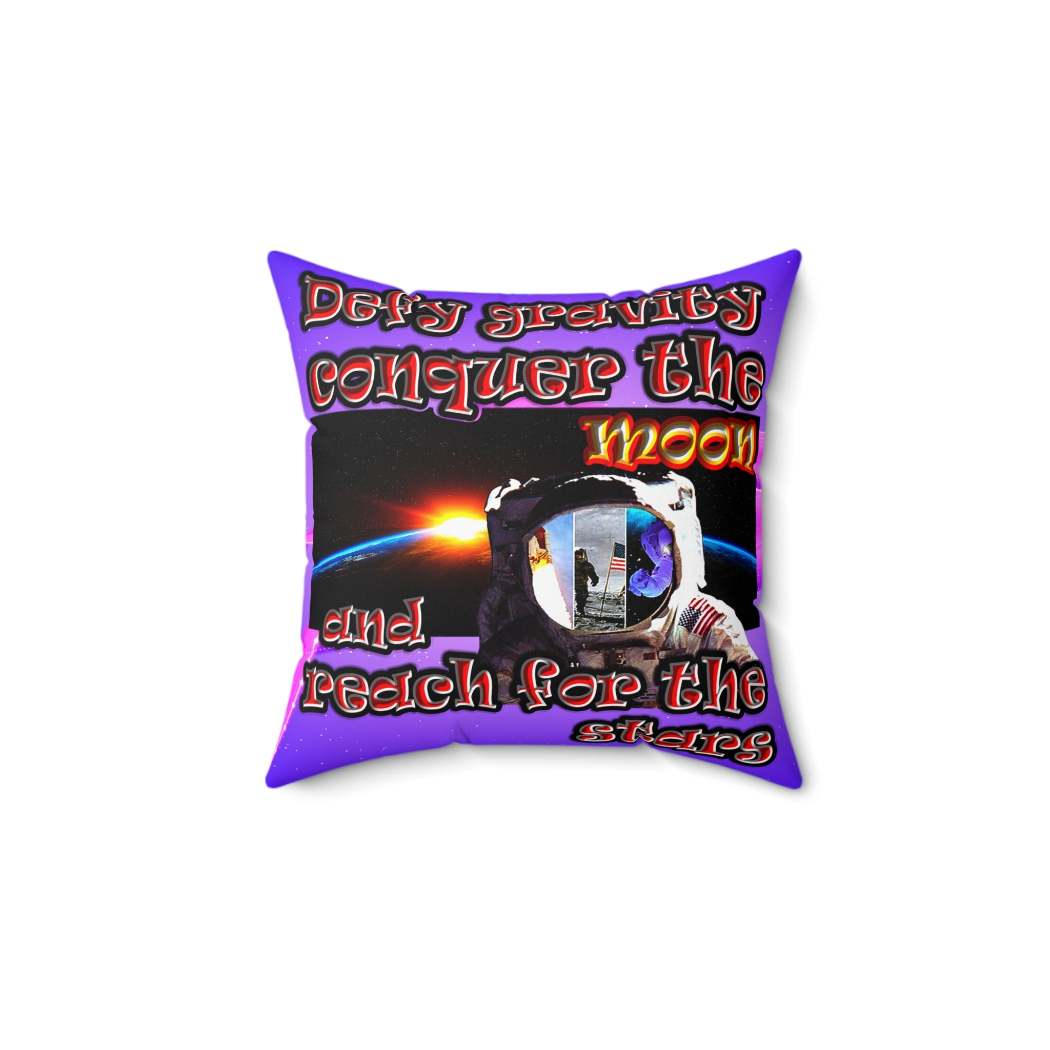 defy conquer reach - Spun Polyester Square Pillow - (purple-pink wave)