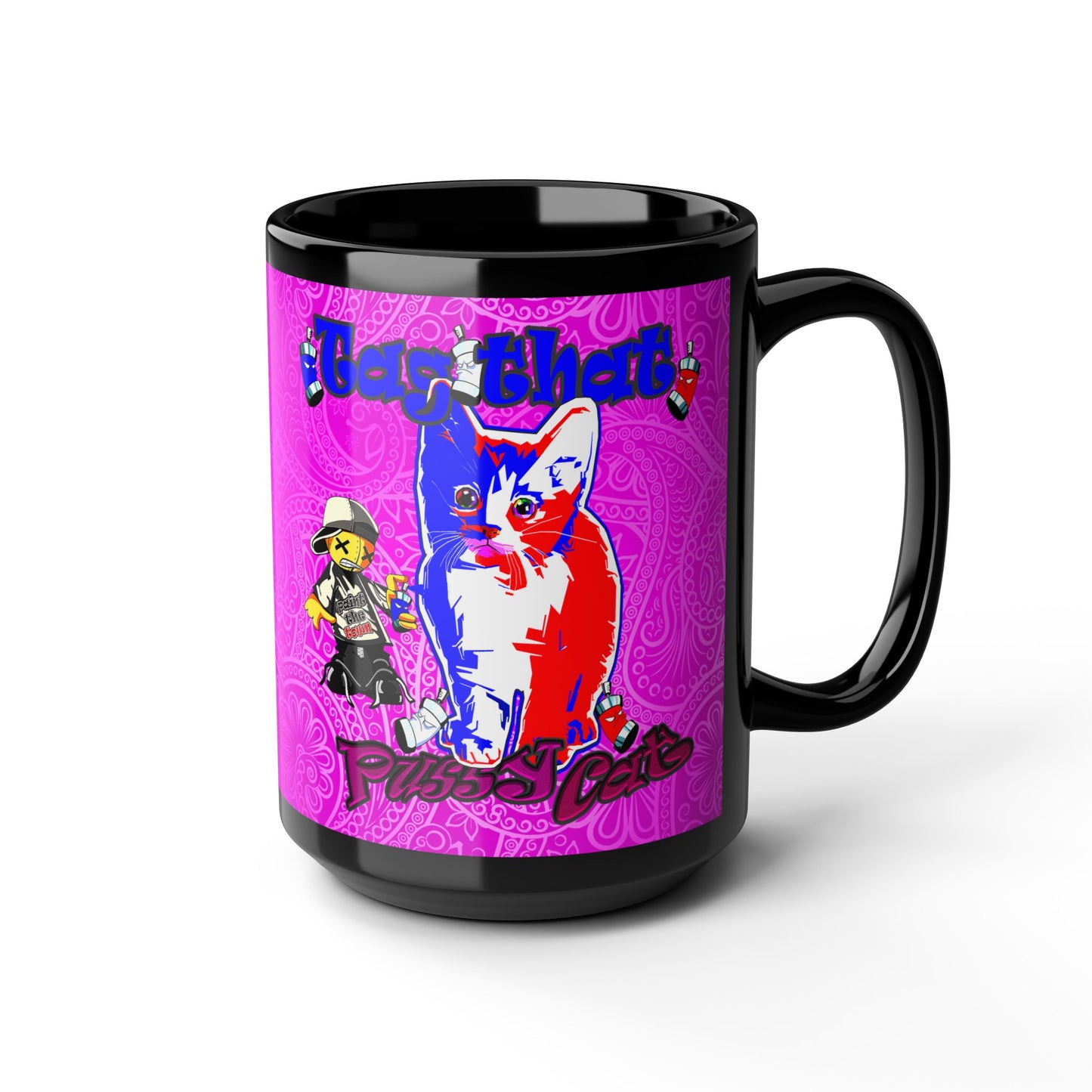 tag that - Black Mug (pink swirl)