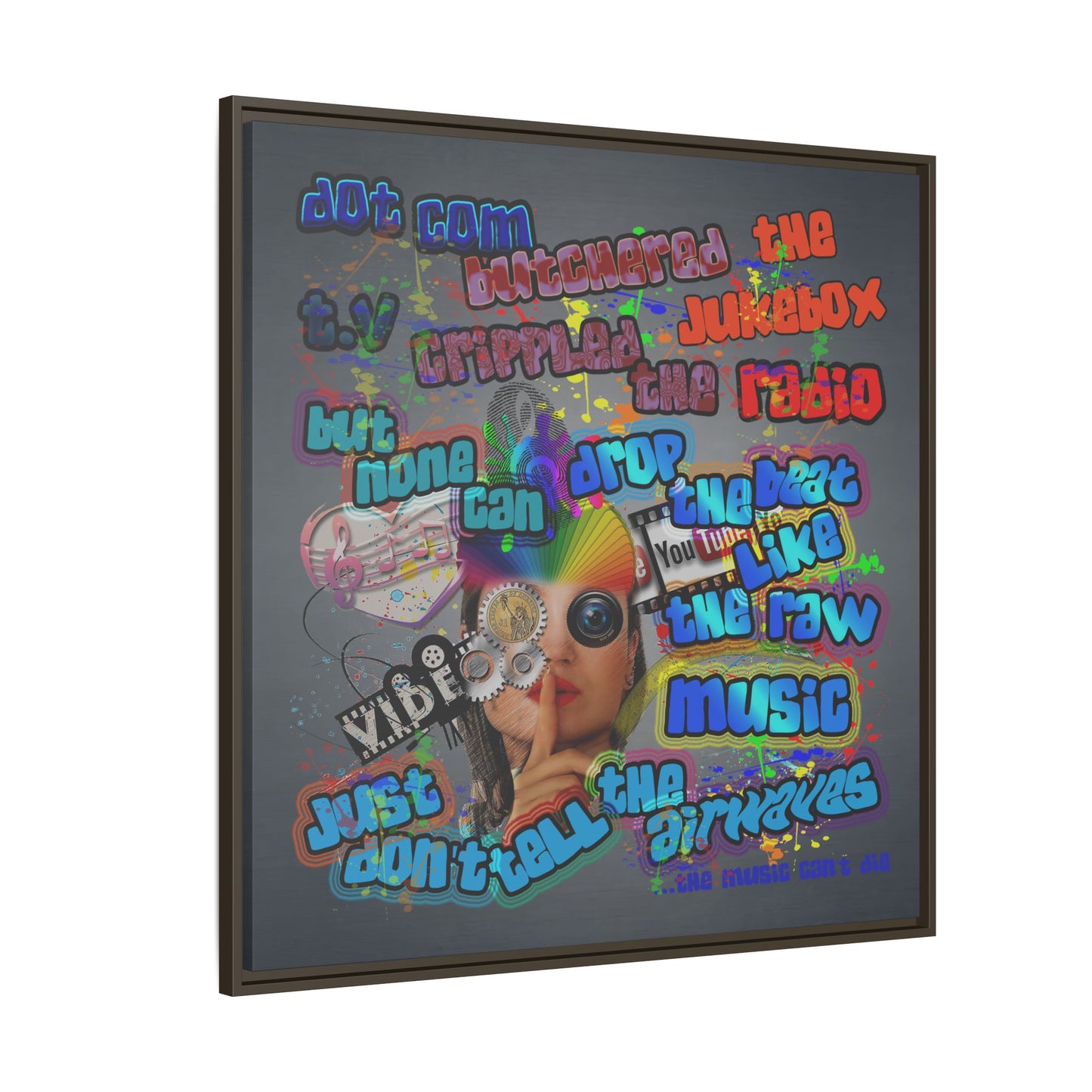 drop the beat - framed canvas art (grey-light grey)