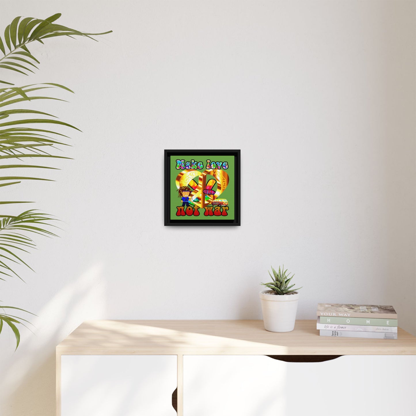 love peace - framed canvas art (green)