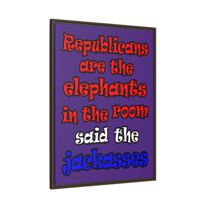 donkeys and elephants - framed canvas art (purple)