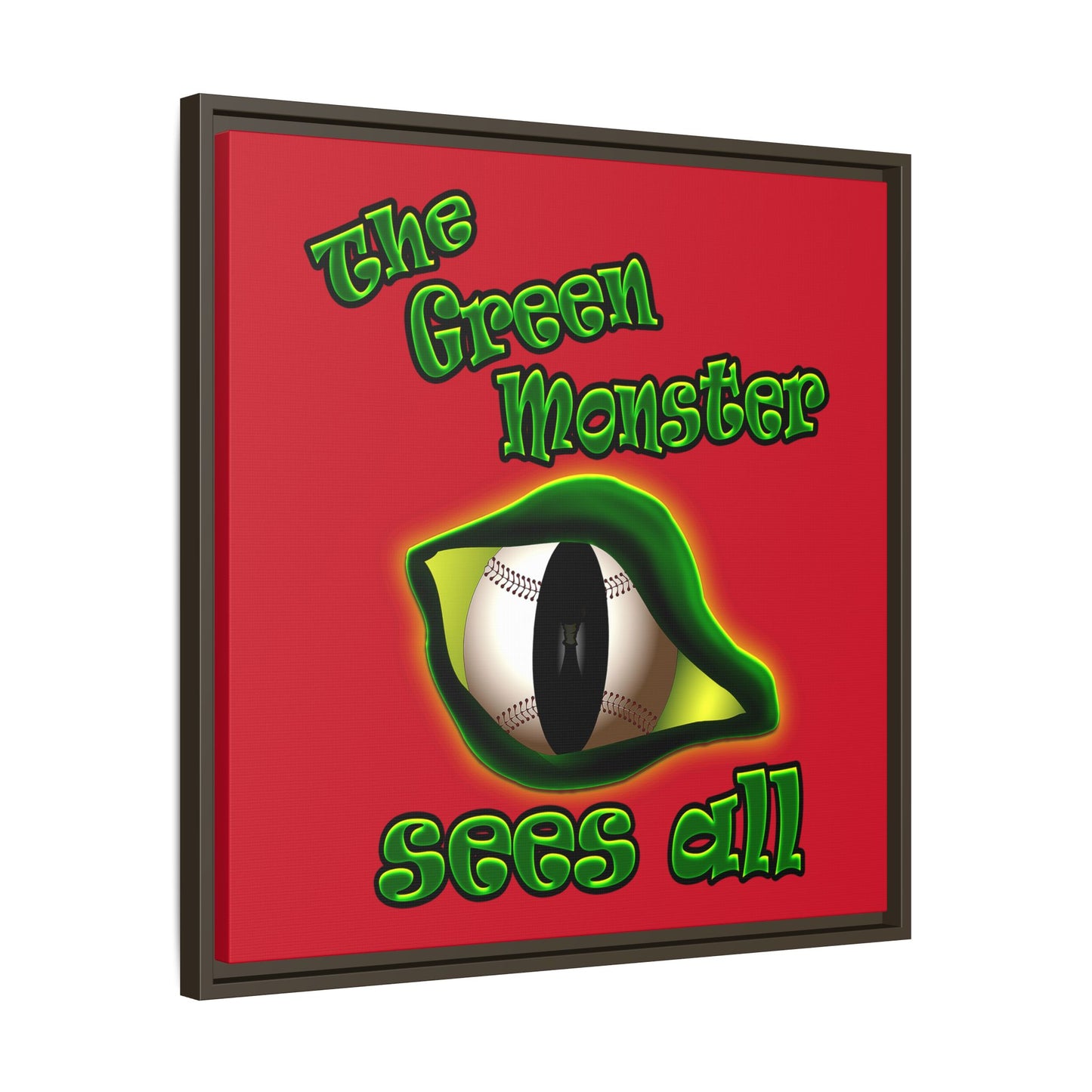 green monster - framed canvas art (dark red)