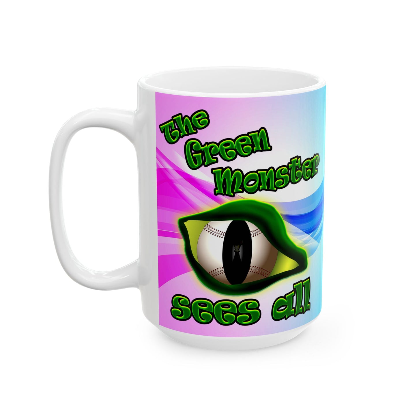 green monster - White Mug (light blue-pink wave)