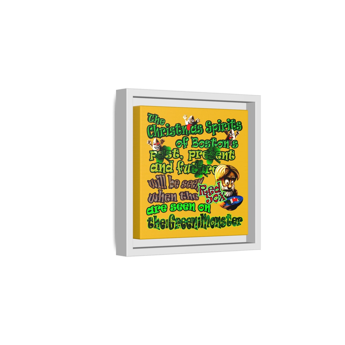 christmas spirits of boston - framed canvas art (yellow)