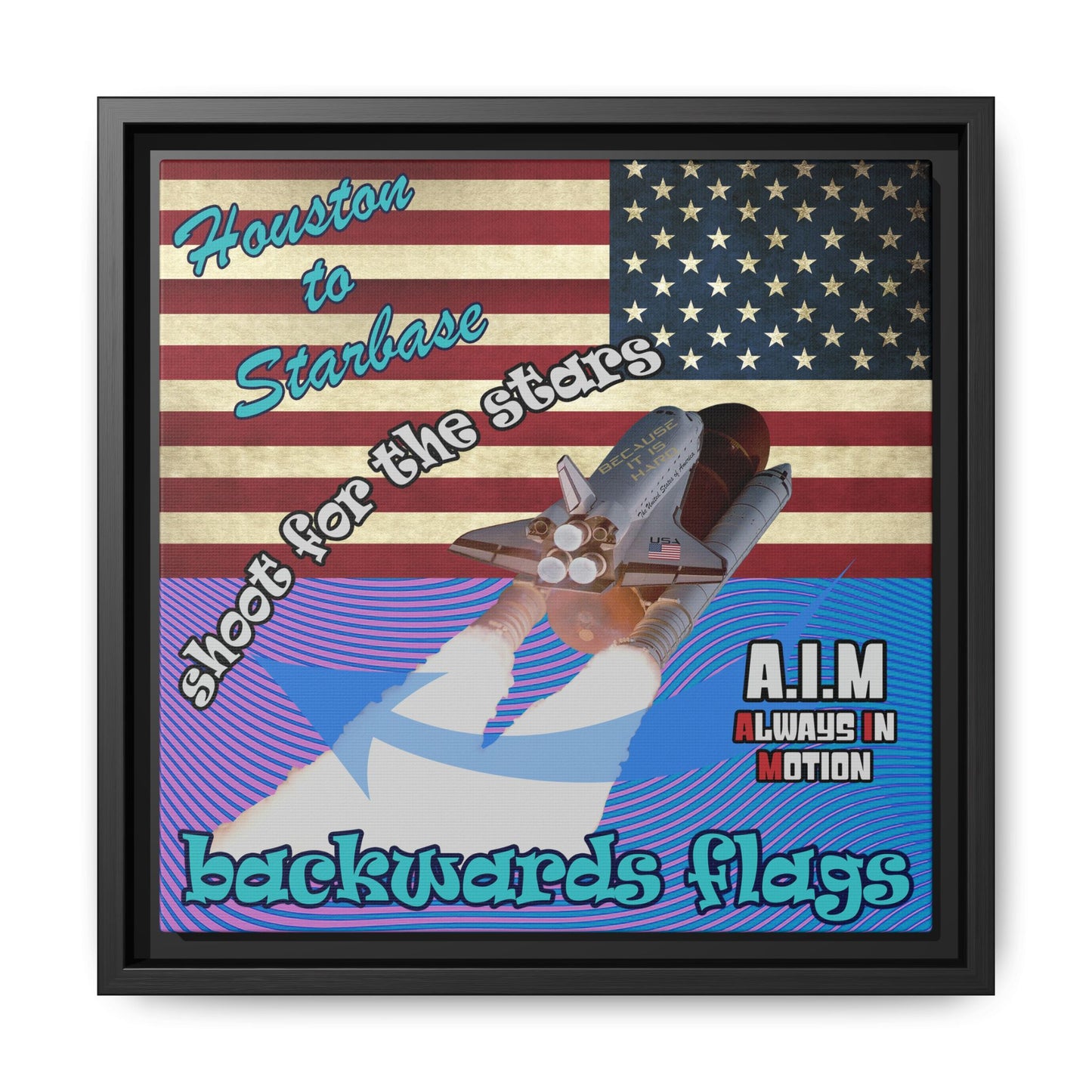 shoot for the stars - framed canvas art (light blue-purple wave)