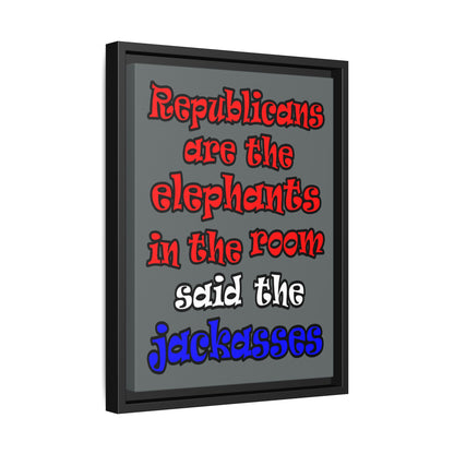 donkeys and elephants - framed canvas art (dark grey)