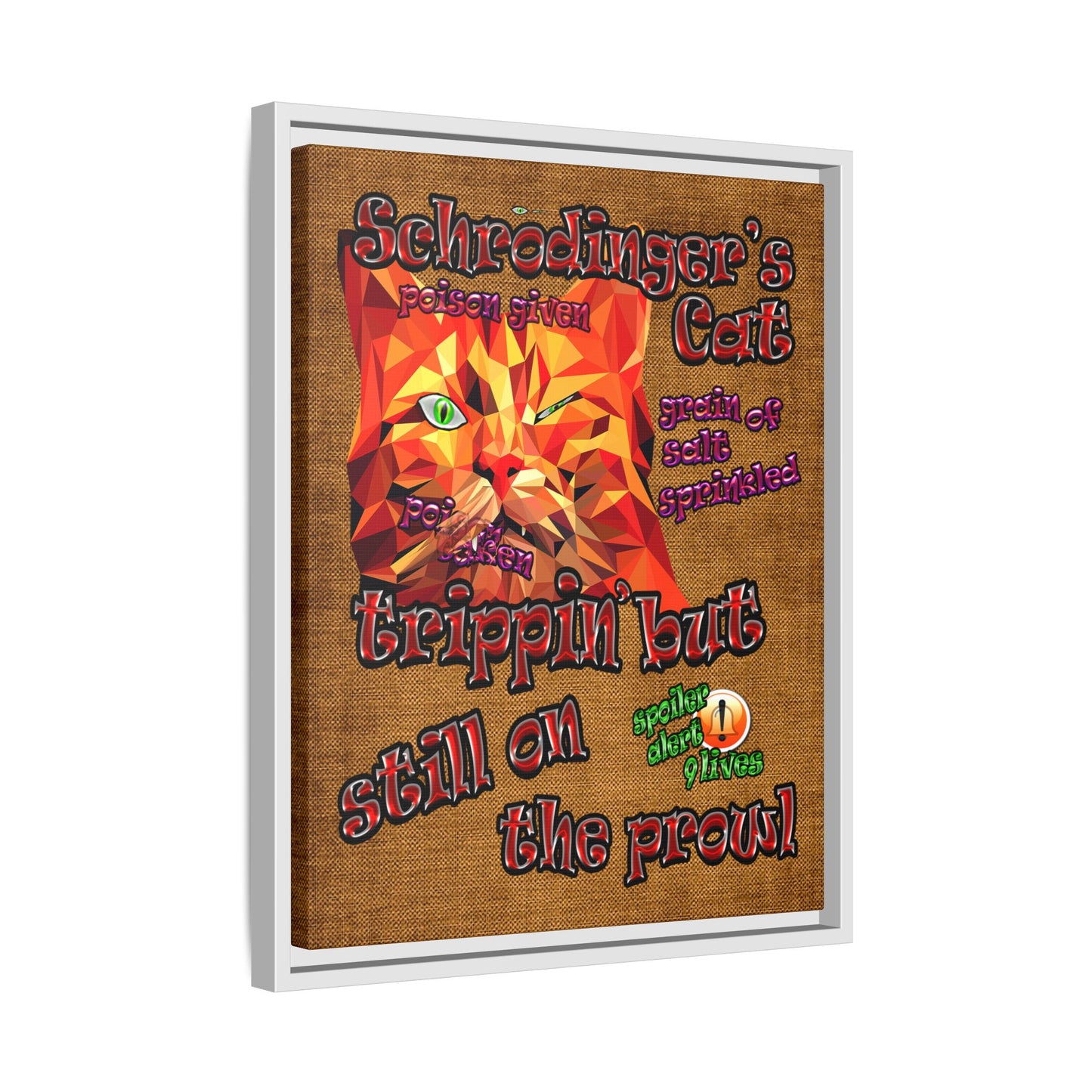 schrodinger's cat - framed canvas art (brown papyrus)