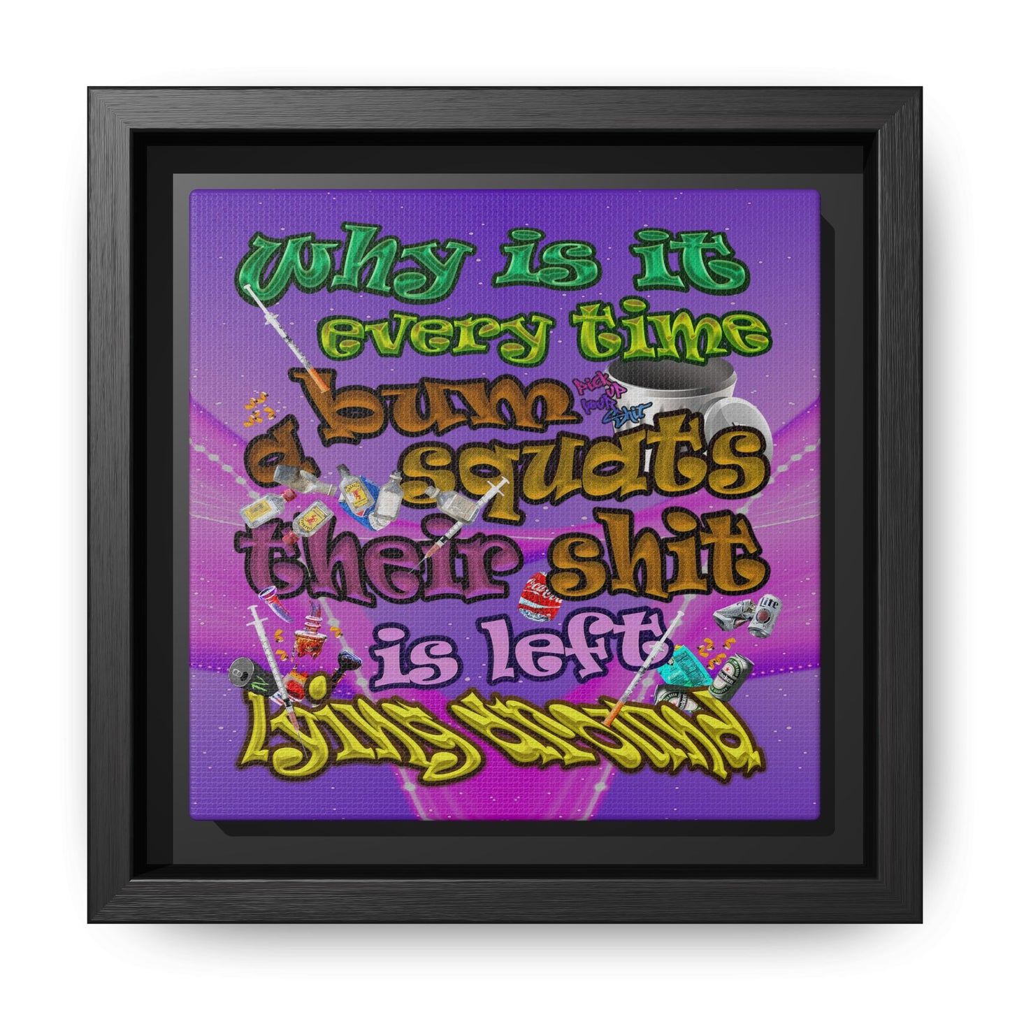 the bum's shit - framed canvas art (purple-pink wave)