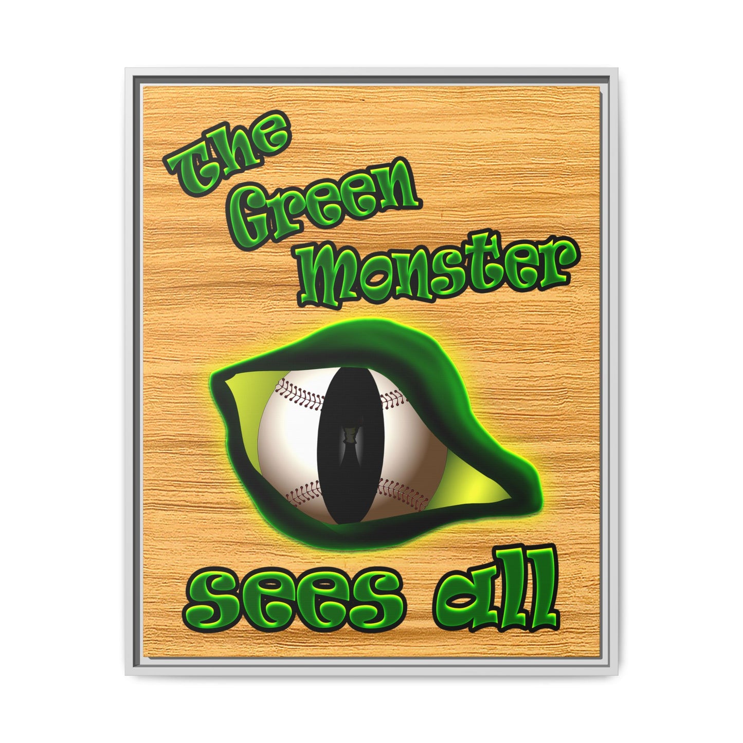 green monster - framed canvas art (butterscotch wood finish)